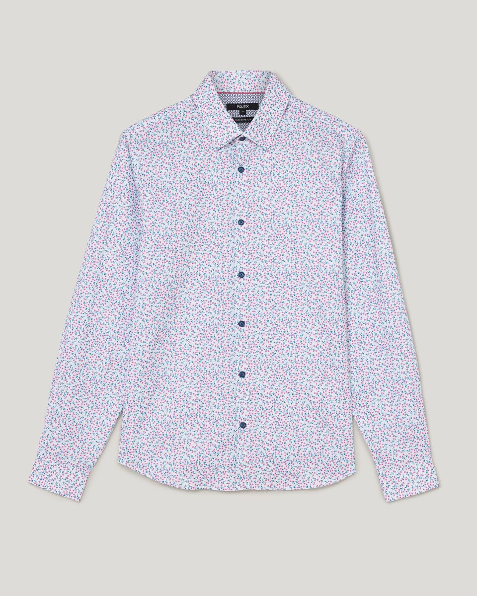 Slim Stretch Floral Long Sleeve Shirt, Blue, hi-res